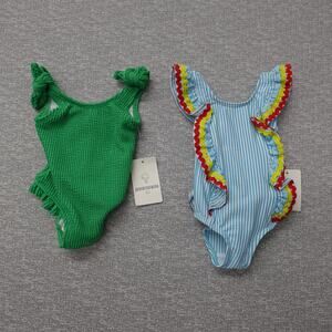 Dillards Adventurewear360 Youth 3 Month Blue Ruffle Green Shoulder Tie Swimsuits